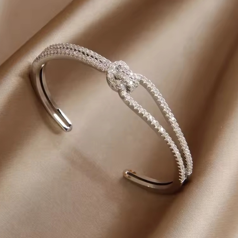 Classic cuff Diamond Silver Bracelet - Picture 2 of 2